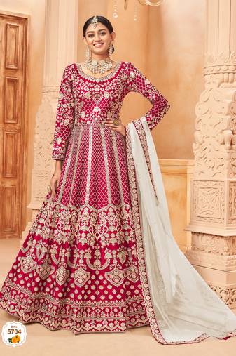  Rani pink colour foil Semi Stich Art silk anarkali gown