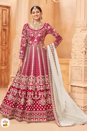  Rani pink colour foil Semi Stich Art silk anarkali gown