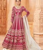  Rani pink colour foil Semi Stich Art silk anarkali gown