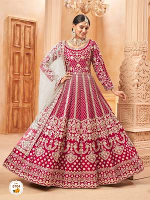  Rani pink colour foil Art silk anarkali gown 2