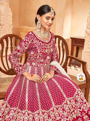  Rani pink colour foil Art silk anarkali gown 3