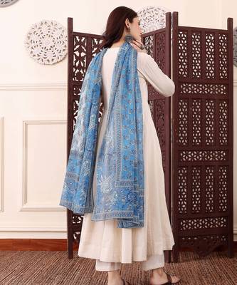 Women's Beautiful Solid Chanderi Silk Fabric Flared Anarkali Pant and Dupatta Set 4