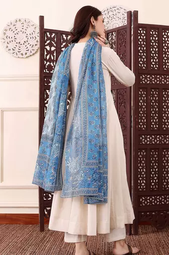 Women's Beautiful Solid Chanderi Silk Fabric Flared Anarkali Pant and Dupatta Set