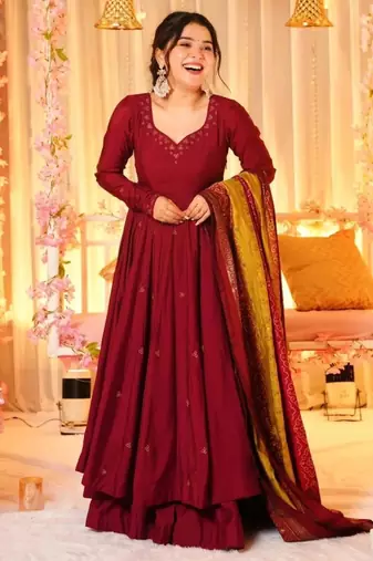 Women's Beautiful Printed Work Viscose Fabric Flared Anarkali Palazzo and Dupatta Set