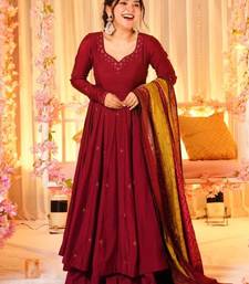 Women's Beautiful Printed Work Viscose Fabric Flared Anarkali Palazzo and Dupatta Set