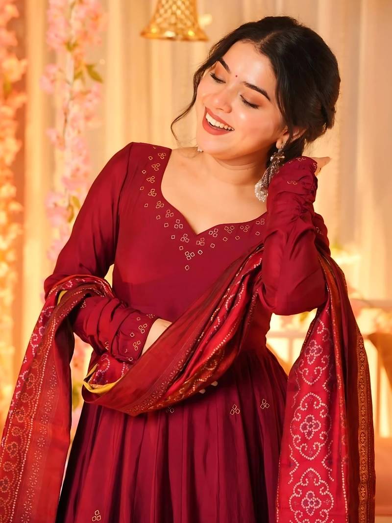 Women's Beautiful Printed Work Viscose Fabric Flared Anarkali Palazzo and Dupatta Set