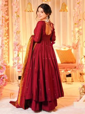 Women's Beautiful Printed Work Viscose Fabric Flared Anarkali Palazzo and Dupatta Set 4