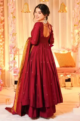 Women's Beautiful Printed Work Viscose Fabric Flared Anarkali Palazzo and Dupatta Set