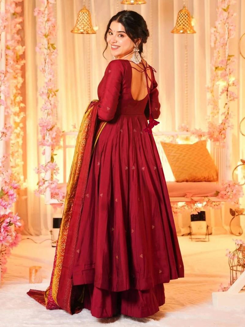 Women's Beautiful Printed Work Viscose Fabric Flared Anarkali Palazzo and Dupatta Set