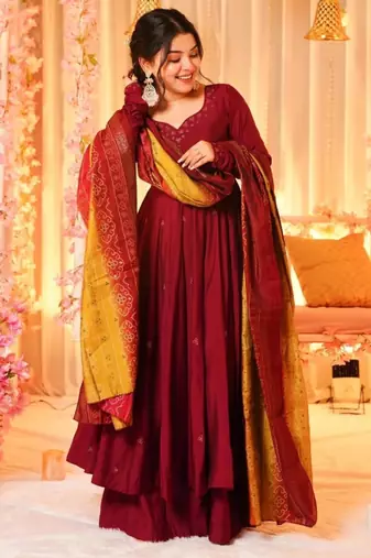 Women's Beautiful Printed Work Viscose Fabric Flared Anarkali Palazzo and Dupatta Set