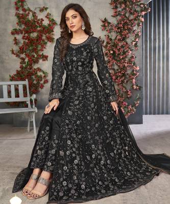 BLACK CORDING HEAVY SEQUINS NET ED PANT STYLE GOWN 1