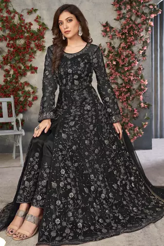 BLACK COLOR CORDING HEAVY SEQUINS NET SEMI STICHED PANT STYLE GOWN