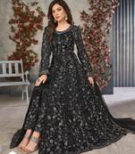 BLACK COLOR CORDING HEAVY SEQUINS NET SEMI STICHED PANT STYLE GOWN