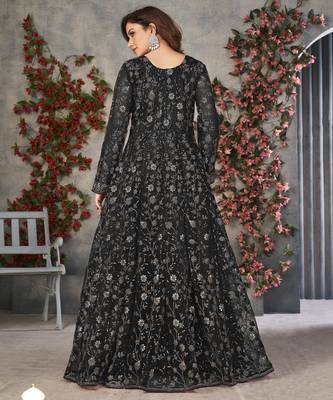 BLACK CORDING HEAVY SEQUINS NET ED PANT STYLE GOWN 3