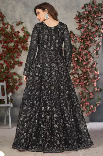 BLACK COLOR CORDING HEAVY SEQUINS NET SEMI STICHED PANT STYLE GOWN