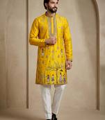 Mens designer yellow kurta trouser set