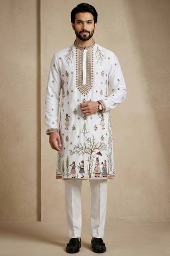 Mens designer white kurta trouser set