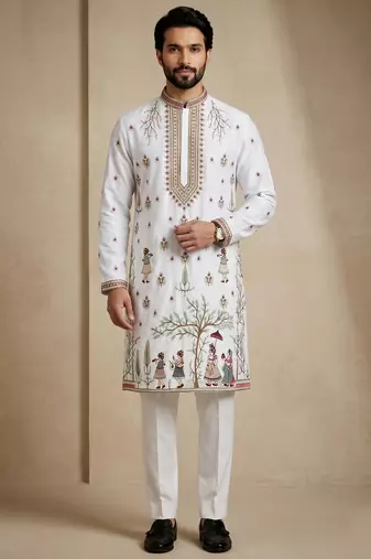 Mens designer white kurta trouser set