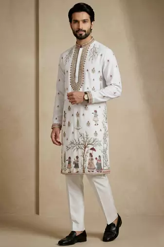 Mens designer white kurta trouser set