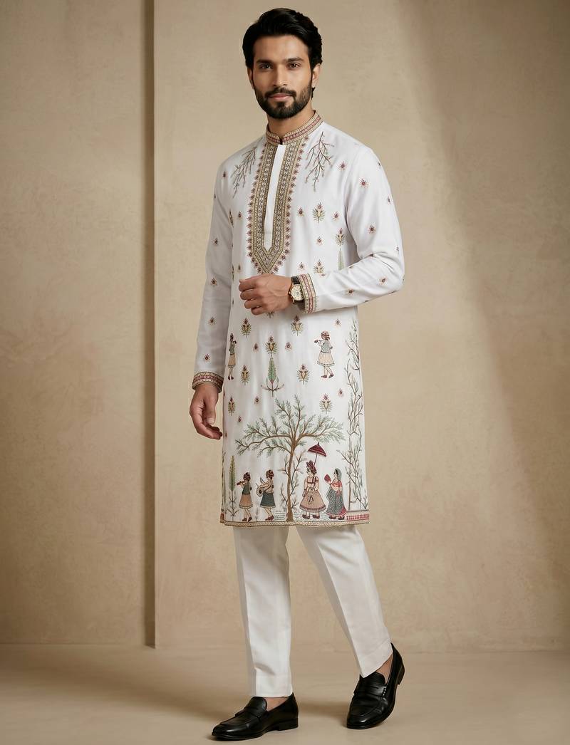 Mens designer white kurta trouser set