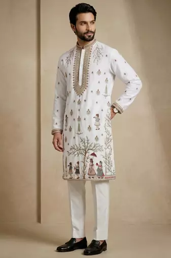 Mens designer white kurta trouser set