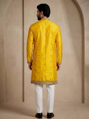 Mens designer yellow kurta trouser set 5