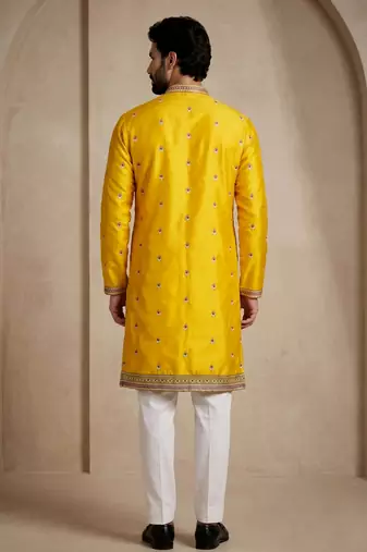 Mens designer yellow kurta trouser set
