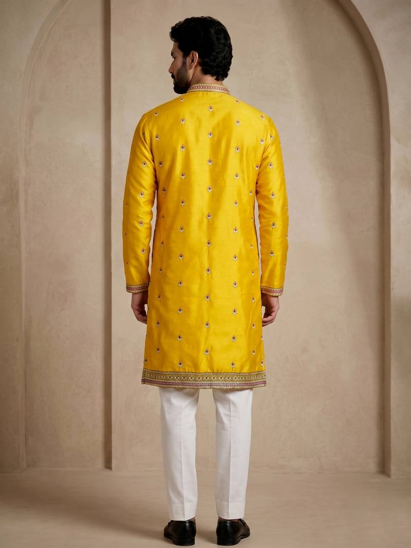 Mens designer yellow kurta trouser set