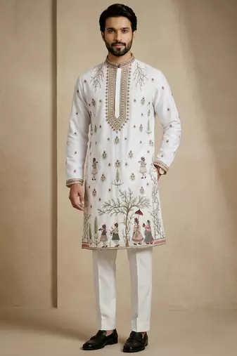 Mens designer white kurta trouser set