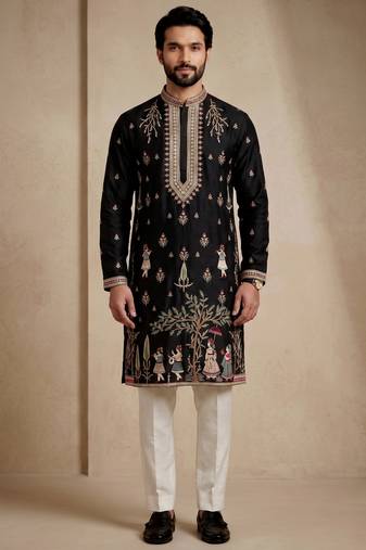Mens designer black kurta trouser set