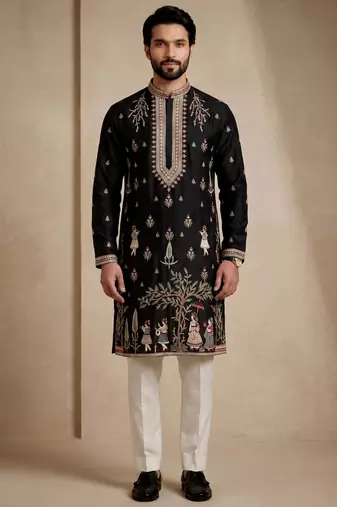 Mens designer black kurta trouser set