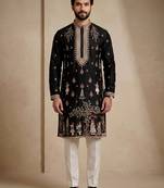 Mens designer black kurta trouser set