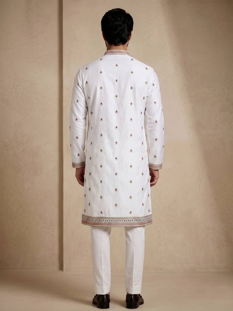 Mens designer white kurta trouser set