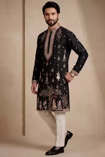 Mens designer black kurta trouser set