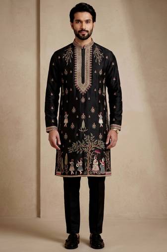 Mens designer black kurta trouser set