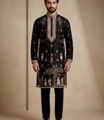 Mens designer black kurta trouser set