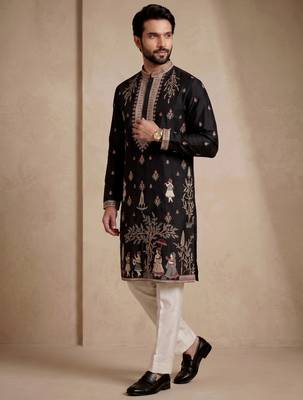 Mens designer black kurta trouser set 3