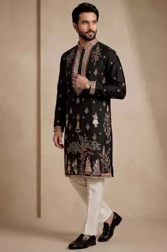 Mens designer black kurta trouser set