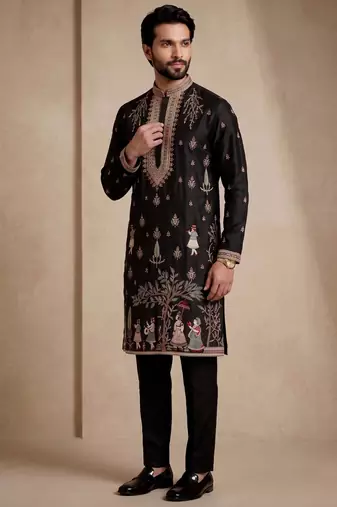 Mens designer black kurta trouser set