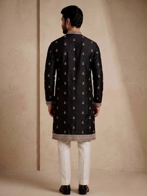 Mens designer black kurta trouser set 5