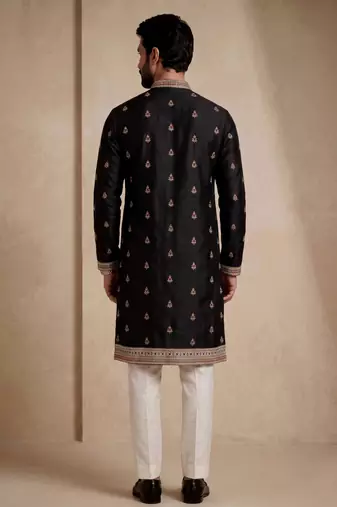 Mens designer black kurta trouser set