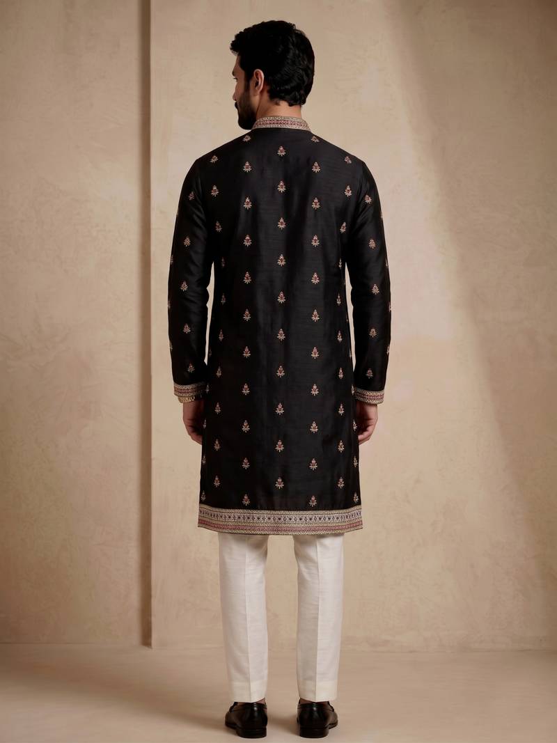 Mens designer black kurta trouser set