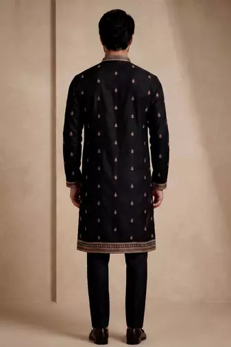Mens designer black kurta trouser set