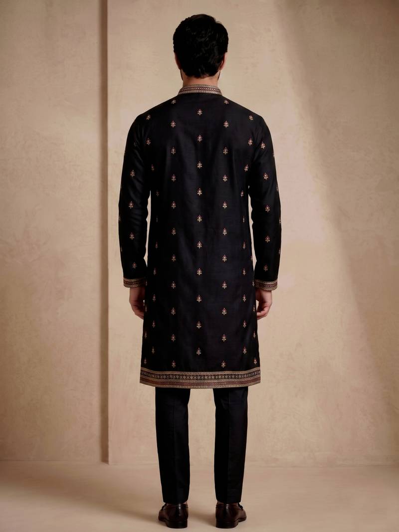 Mens designer black kurta trouser set