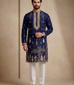 Mens designer navy blue kurta trouser set