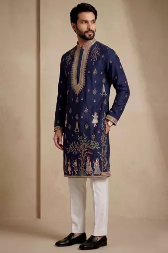 Mens designer navy blue kurta trouser set