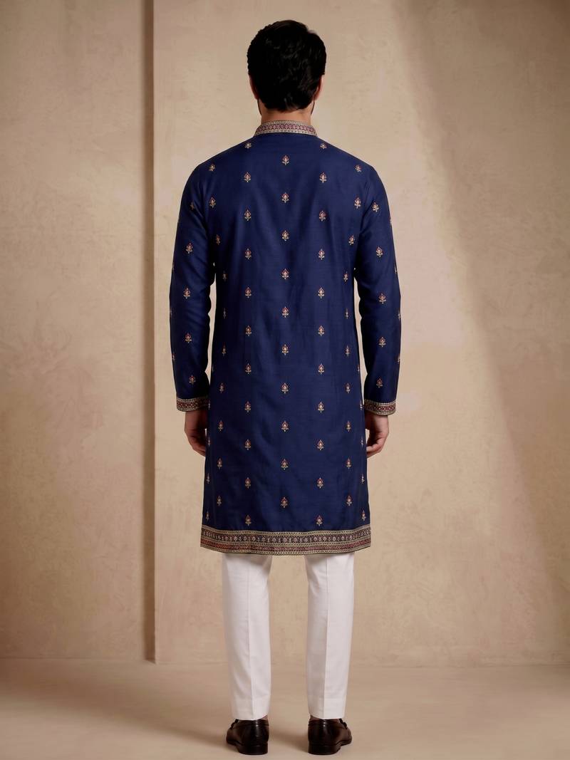 Mens designer navy blue kurta trouser set