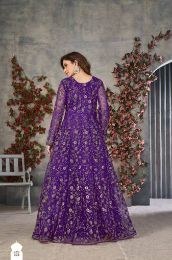 Exquisite Purple Cording Heavy Sequins Net Pant-Style Gown