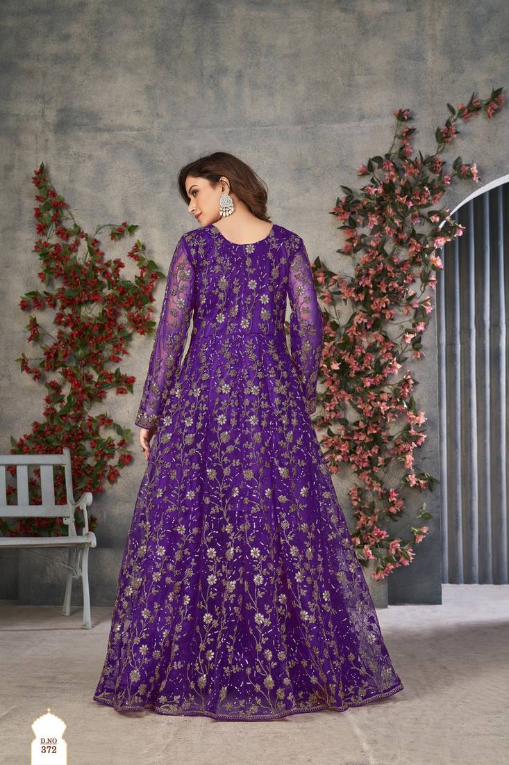Exquisite Purple Cording Heavy Sequins Net Pant-Style Gown