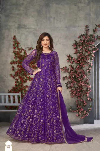 Exquisite Purple Cording Heavy Sequins Net Pant-Style Gown